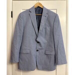 Lauren Ralph Lauren Mens Medium Blue/White Gingham 100% Cotton Blazer Sport Coat